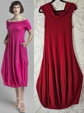 Igor Dobranic Red Stretch Jersey Midi Barrel Dress